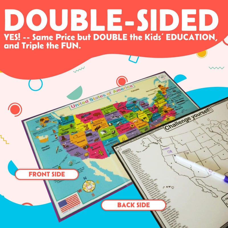 Tot Talk World Map Educational Placemat - Explore Continents, Oceans, & Countries of The World â€“ Made in USA - Blank Map on Reverse for Testing â€“ Durable, Washable, Reusable, BPA-Free, by Tot Talk, 11.5â€x17.5â€ - Image 4